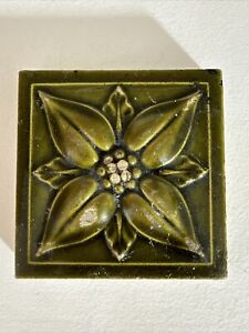 Antique Ceramic Pottery 4 Square Fireplace Tile W Embossed Flower