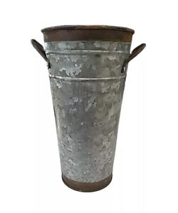 Vintage 9 Metal Tin Bucket Gray