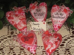Valentine Decor 5 Vintage Look Appliqued Hearts Bowl Fillers Handmade Gifts