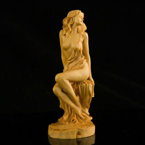 Handmade 15cm Boxwood Wood Carving Goddess Sexy Lady Statue Craft Sculpture