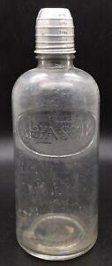 Rare Antique Johnson S 9 Glass Medicine Bottle With Tin Measuring Cap