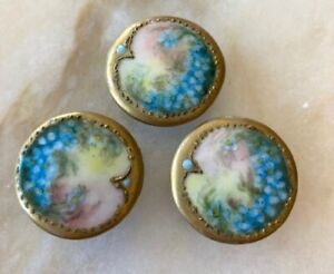 Set Of 3 Hand Painted Porcelain Shirt Stud Buttons