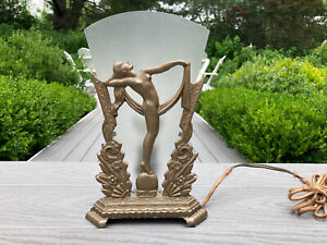 Frankart Era Art Deco Bronze 1920s Nude Female Goddess Nymph Figure Table Lamp