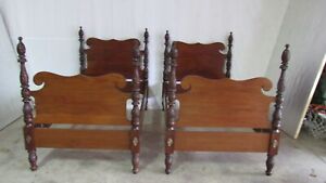 Antique Pair Twin Beds Carved Mahogany Amazing