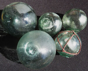 Japanese Glass Floats Lot 5 Sand Glazed Mixed Sizes Ocean Fishing Antique Usa Bz