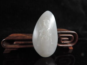 Hand Carved Antique Chinese Nature Hetian Jade Sculpture Guanyin Statue Pendant