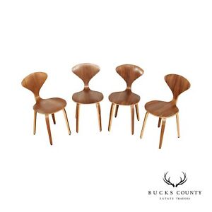 Mid Century Modern Style Set Of Four Sculpted Walnut Dining Chairs