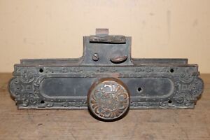 Antique 1899 Ornate Victorian Exterior Entry Door Lockset Bronze Knob Lock Set