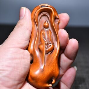 Chinese Boxwood Wood Carving Exquisite Statue Collection Blessing Gift