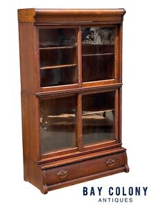 19th C Antique Victorian Tiger Oak Danner Stacking Lawyer Barrister Bookcase