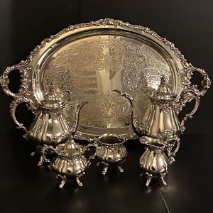 Wallace Baroque Antique Tea Coffee Full Serving Set Of 6 Silver On Copper Exc