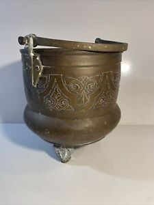 Antique Copper Brass Ash Coal Log Bucket Fireplace Planter Pail Ice Cauldron 9 