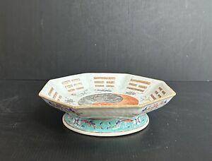 Antique Chinese Porcelain Famille Rose Compote Footed Dish Qing 19th C Bakua