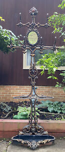 Antique Victorian 1850s Cast Iron Hall Tree Gilt Polychrm Plant Stand Mirror 79 