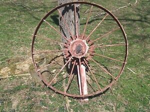 2 Antique Steel Wagon Wheels Yard Ornament Set