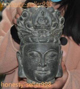9 Ancient Chinese Temple Bluestone Carved Kwan Yin Goddess Buddha Head Statue