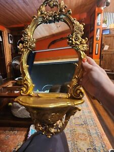 Vintage Syroco Gold Wall Hanging W Mirror Shelf 1970 Dart Hollywood Regency