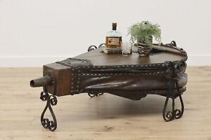 Blacksmith Antique Iron Leather Bellows Coffee Table 48684