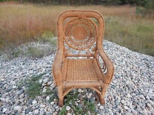 Antique Children S Wicker Rocking Chair Woven Cane Rattan 