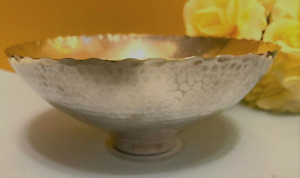 Vintage Silverplated Footed Bowl Hammered Texture From India 5 5 W X 2 25 H