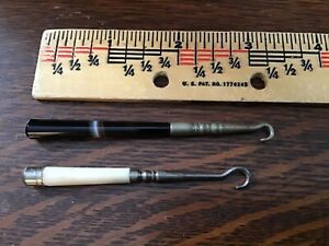 Antique Button Glove Hooks Bone And Agate Lot Of Two