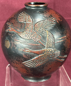 Flying Geese Sculpture Bronze Vase 6 Japanese Antique Art Unmarked