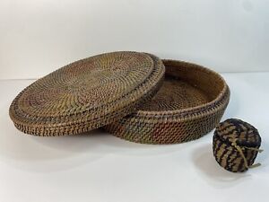 Antique Vintage Asian Native American Woven Sewing Basket Tiny Pine Straw Basket