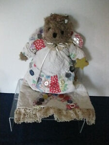 Primitive Bear Doll Angel Vintage Antique Quilt Lace Buttons Folk Art Teddy Ooak