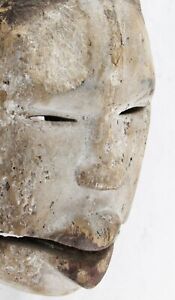 African Tribal Art Old Wooden Much Used White Face Ogoni Spirit Elu Mask