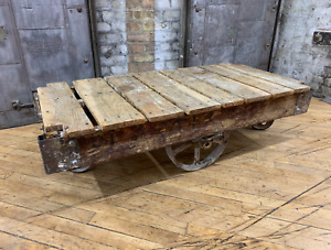 Antique Industrial Wooden Factory Cart Furniture Coffeetable Railroad Cart 3