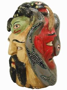 Rare Guerrero Mex 3 Fcd Hnd Crvd Wdn Dancing Mask W Devil 2 Bearded Men Reptiles