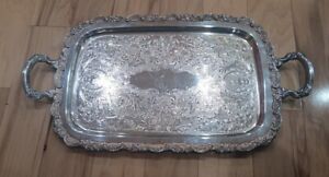 Vintage Silver Plated Tray Oneida Tea Tray Serving Footed Butlers Tray 24 X 13