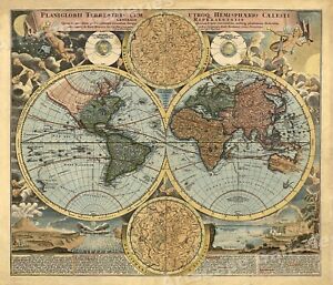 1716 Historic Celestial Old World Exploration Map Poster 24x28