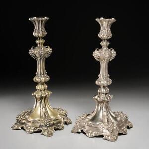Antique Silver Plated Repousse Grape Cluster Lg Baroque Style Candlesticks 14 H