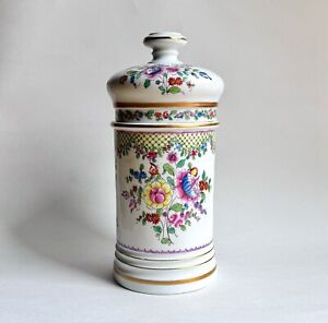 Lovely Antique Paris Porcelain Hand Painted Floral Apothecary Jar 19th C France