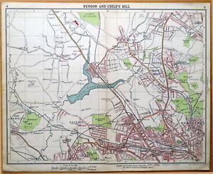 Hampstead Hendon Neasden Original Vintage London Street Plan Antique Map 1921
