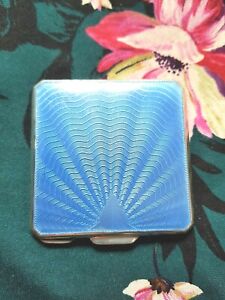 Art Deco Stunning Sterling Silver Blue Enamel Compact Case Ref 615
