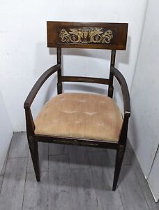 Vintage Neoclassical Greek Klismos Chair With Brass Accents Empire Regency