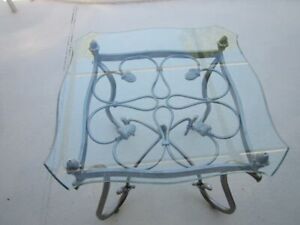 Salterini Style Silver Wrought Iron End Side Table Glass Top