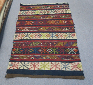 Vintage Hand Woven Embroidery Wool Suzani Sumak Weaving Rug 3 7 X 2 5 Moroccan