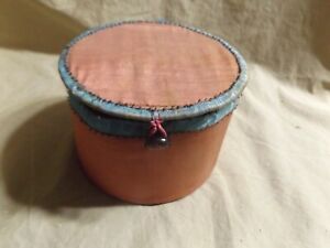 Antique Handmade Round Sewing Basket Asian Materials Material Over Cardboard 