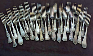 Silverplate Flatware Lot Of 28 Ornate Victorian Dinner Forks Craft Use