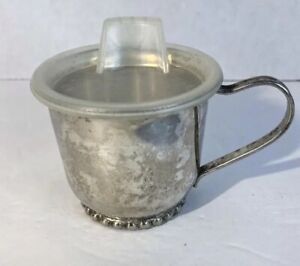 Vintage Signed Leonard Sterling Silverplate Baby Sippy Cup W Plastic Lid