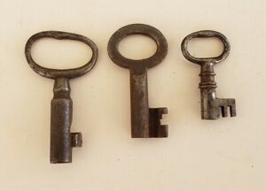 3 Small Antique Hollow Barrel Skeleton Keys Trunk Cabinet Lap Desk Lot2