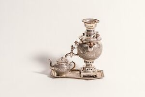 Persian Miniature 84 Silver Samovar Set With Tray And Decorations