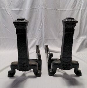Stover Mfg Co Ornate Fireplace Andirons Cast Iron Black 140