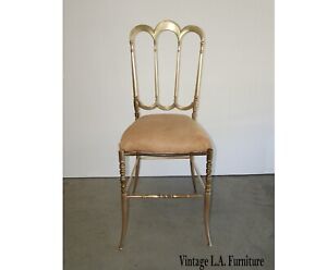 Vintage Mid Century Italian Chiavari Solid Brass Side Chair Leather Seat 1960 S