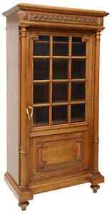 Vitrine French Louis Xvi Style Walnut Display Cabinet Foliate 18 1900s 