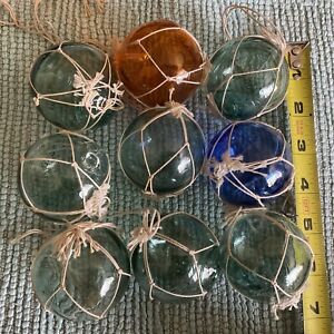 Japanese Glass Fishing Floats 9 Round Netted Buoy Balls