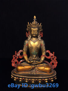 Collect Old Tibet Buddhism Bronze Copper Gilded Amitayus Buddha Statue 42382